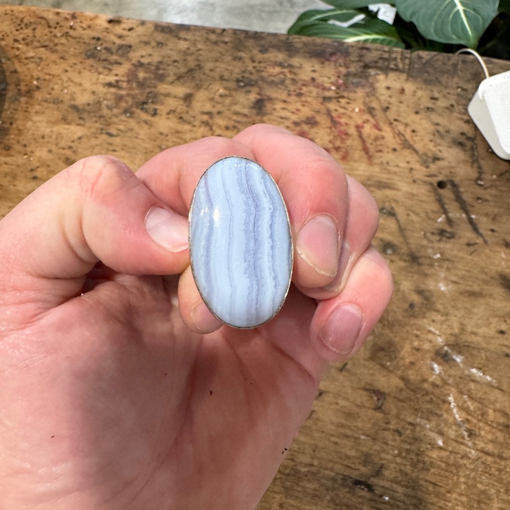 Oval Blue Agate Stone Ring